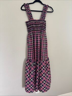French Connection Navy Pink Cream Plaid Maxi Dress